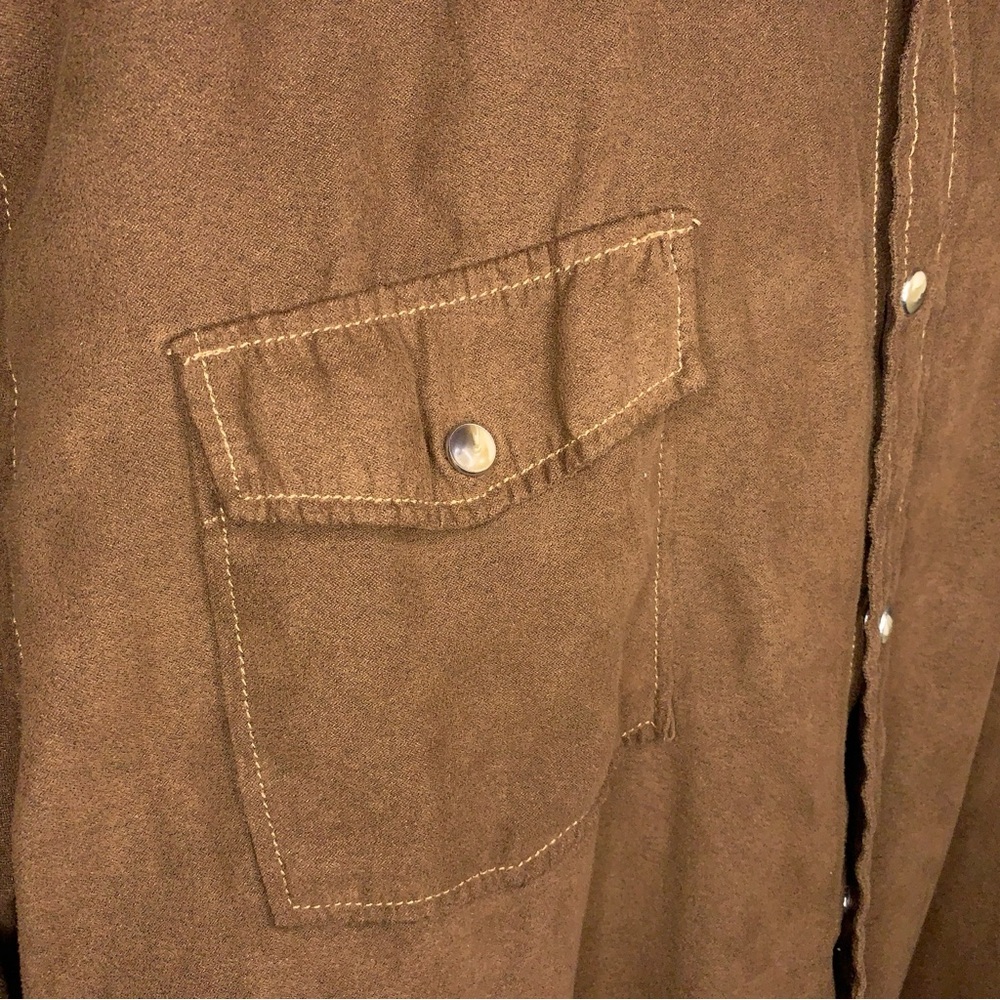 XXL Bit And Bridle Mens Western Shirt Brown Tan Faux Suede Snap Buttons Stretch - Picture 4 of 13